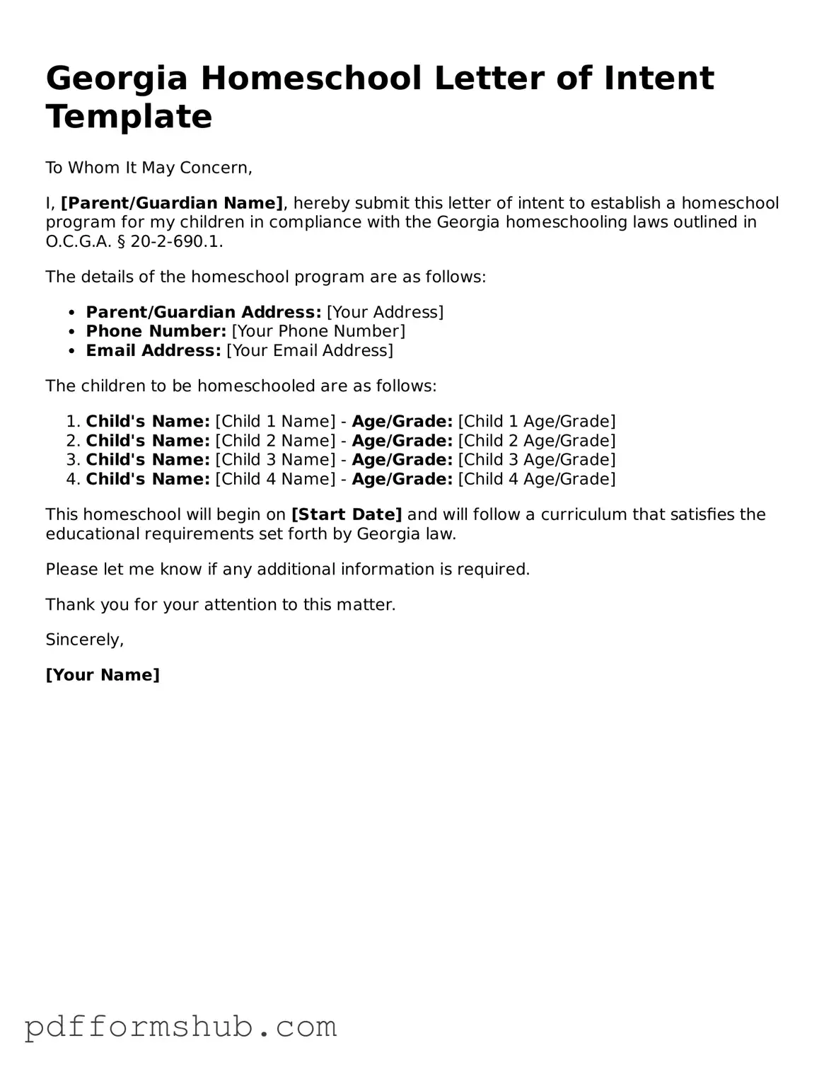 Attorney-Verified Homeschool Letter of Intent Form for Georgia State