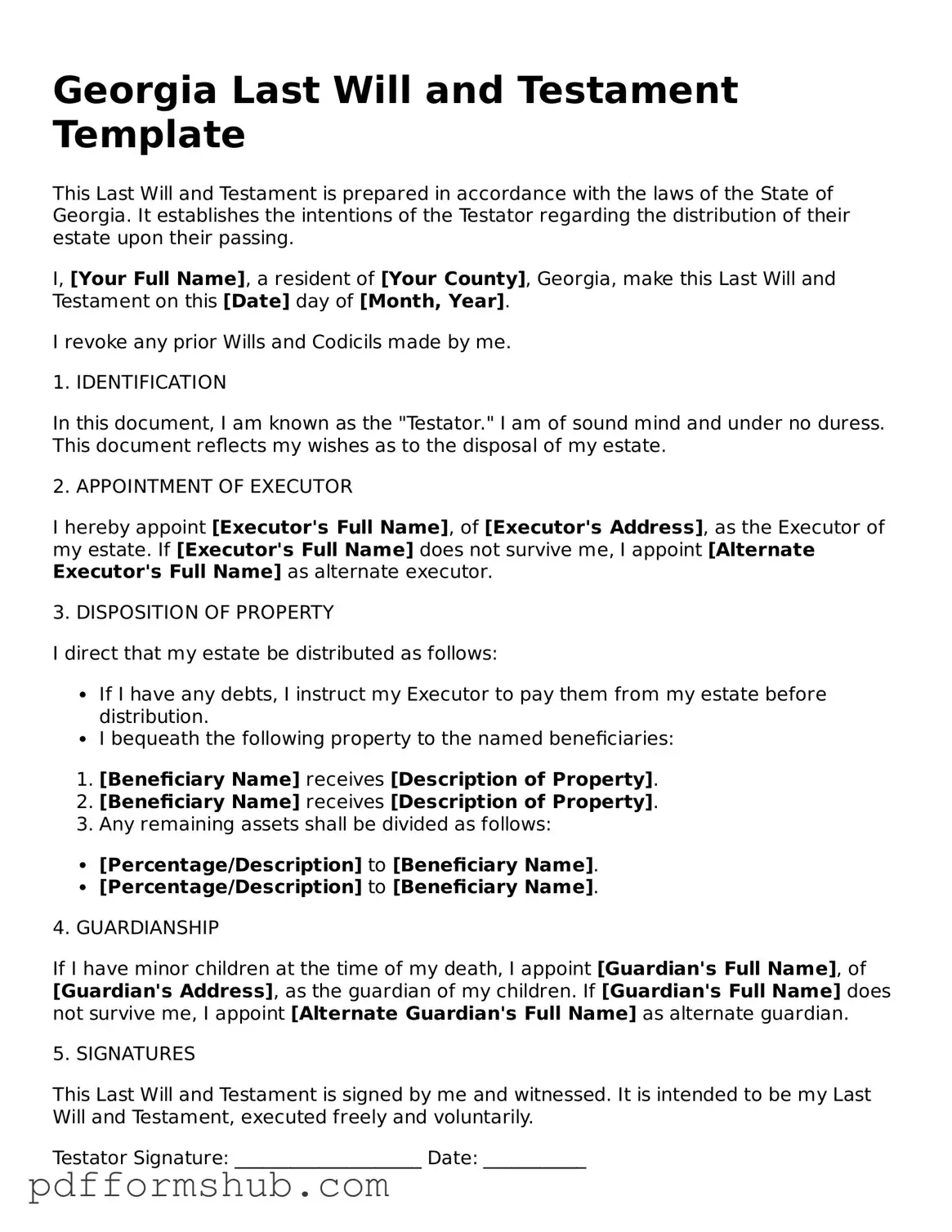 Attorney-Verified Last Will and Testament Form for Georgia State
