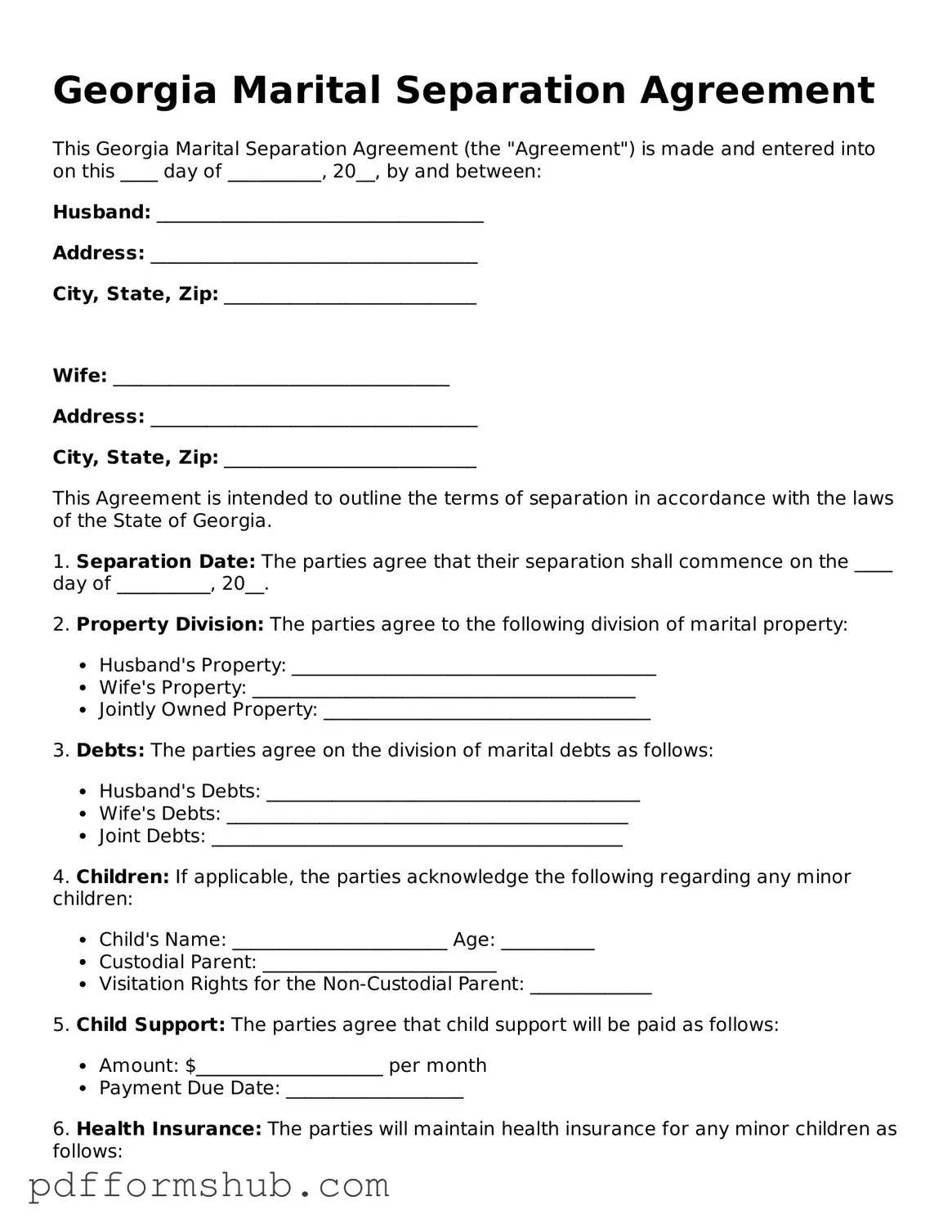 Attorney-Verified Marital Separation Agreement Form for Georgia State