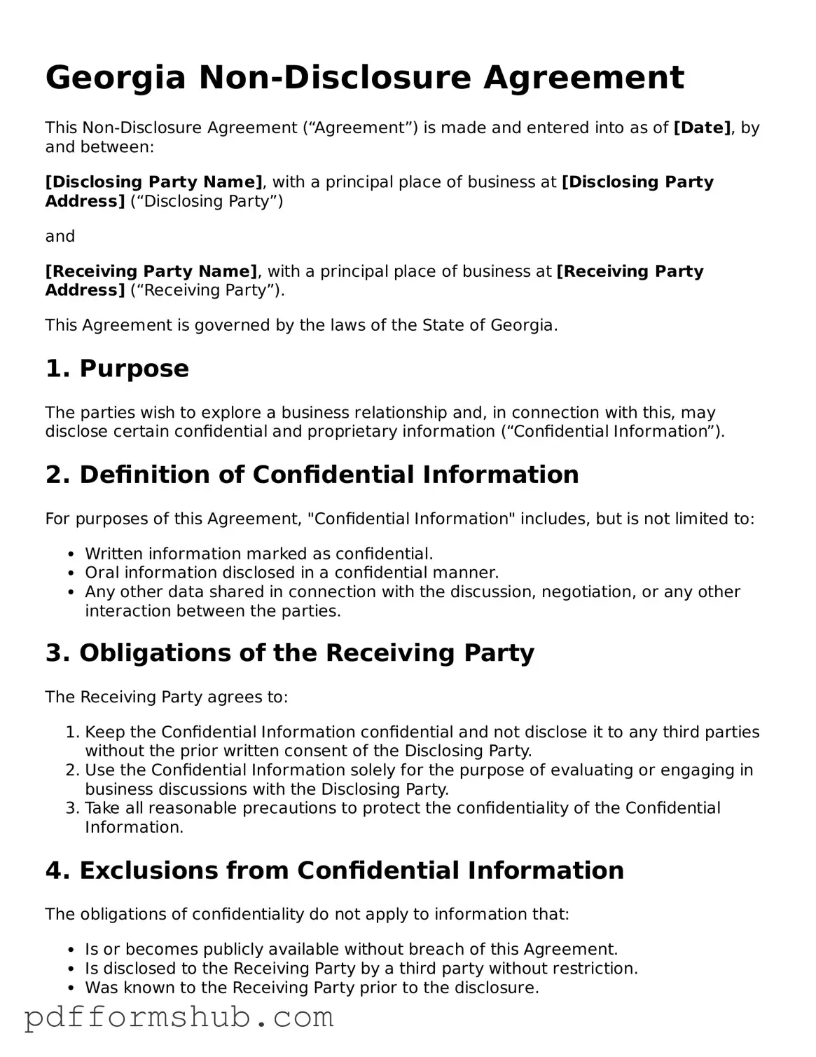 Attorney-Verified Non-disclosure Agreement Form for Georgia State
