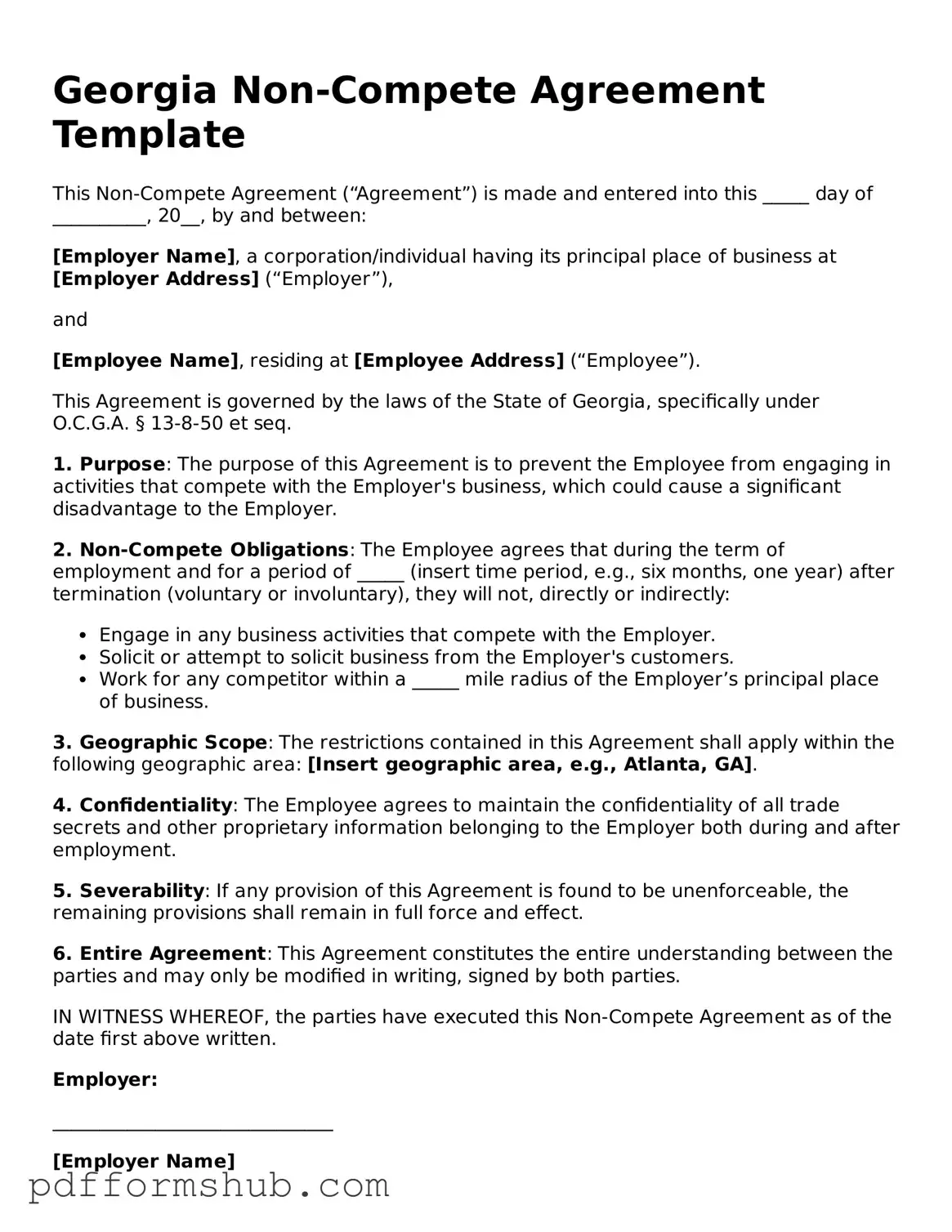 Attorney-Verified Non-compete Agreement Form for Georgia State