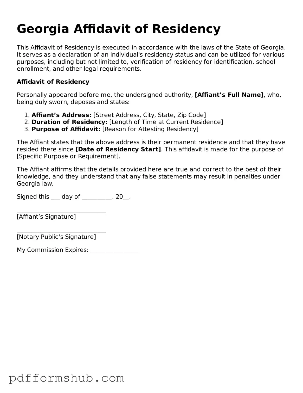 Attorney-Verified Affidavit of Residency Form for Georgia State