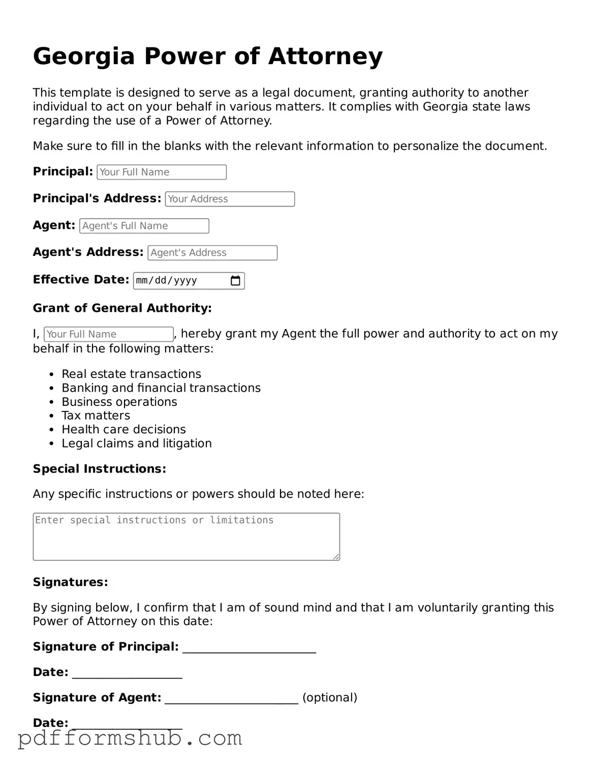 Attorney-Verified Power of Attorney Form for Georgia State