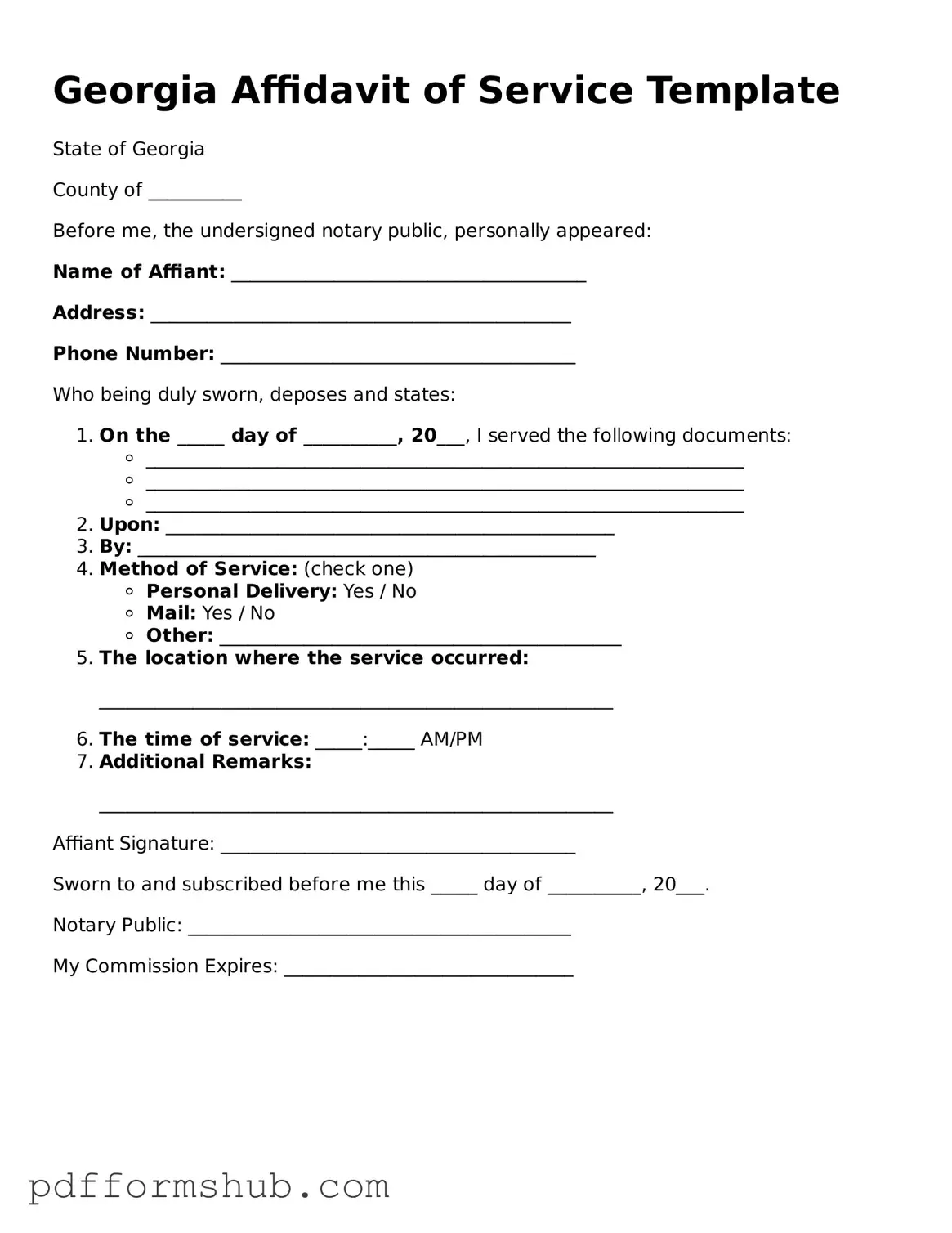 Attorney-Verified Affidavit of Service Form for Georgia State