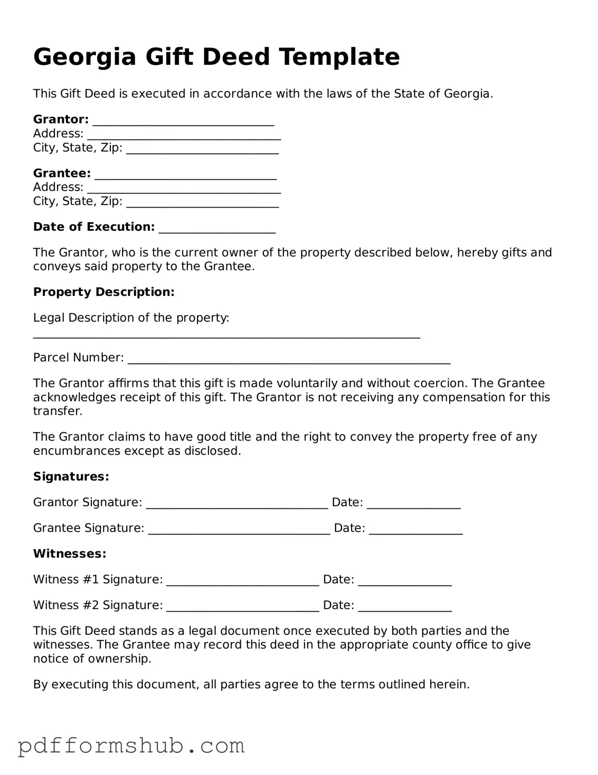 Attorney-Verified Gift Deed Form for Georgia State