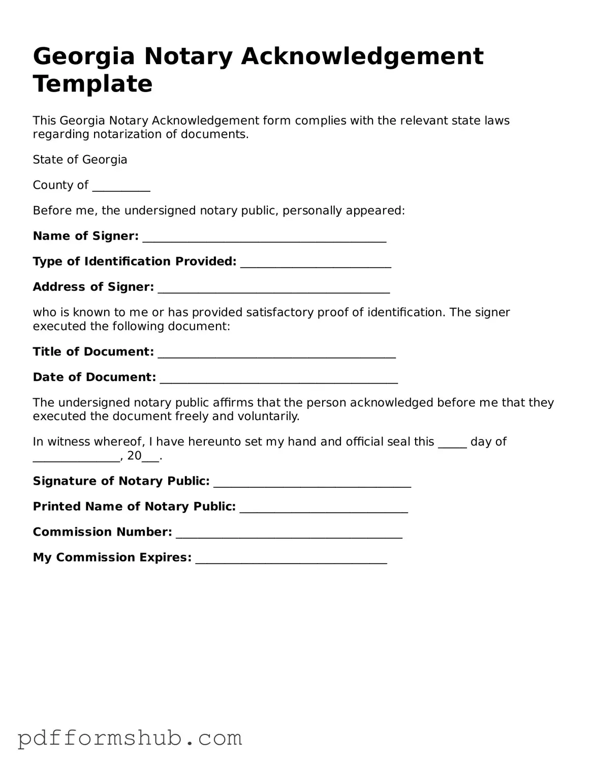 Attorney-Verified Notary Acknowledgement Form for Georgia State
