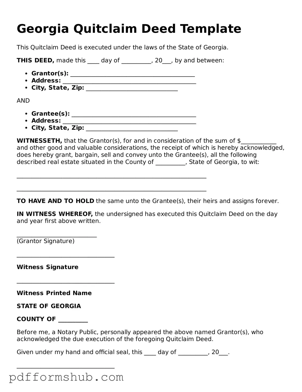Attorney-Verified Quitclaim Deed Form for Georgia State