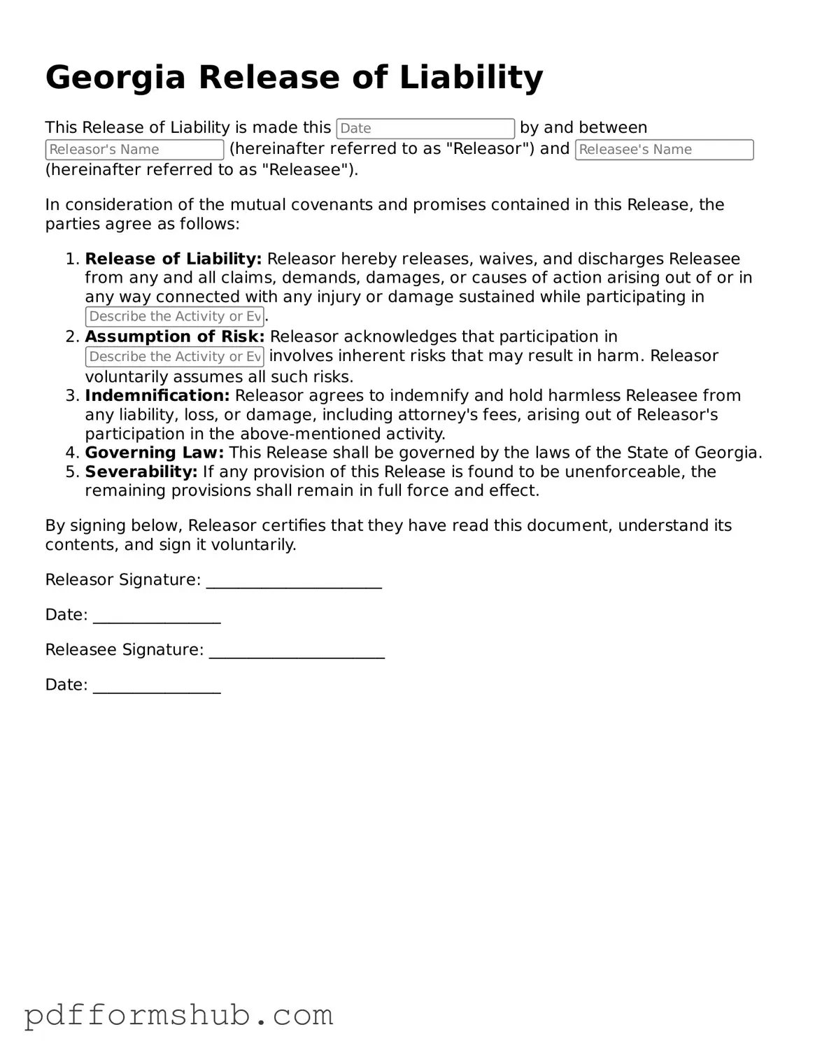 Attorney-Verified Release of Liability Form for Georgia State
