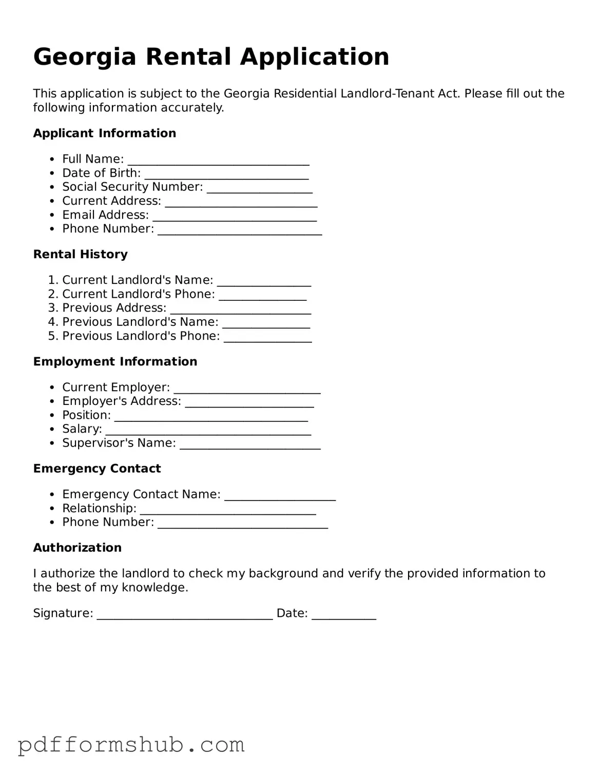 Attorney-Verified Rental Application Form for Georgia State