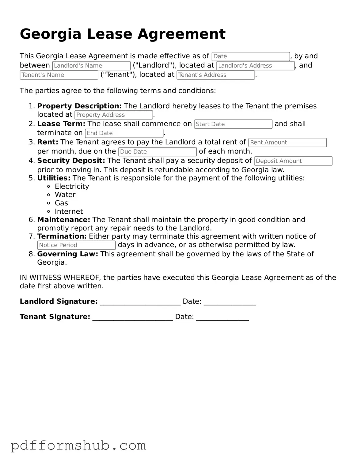 Attorney-Verified Lease Agreement Form for Georgia State