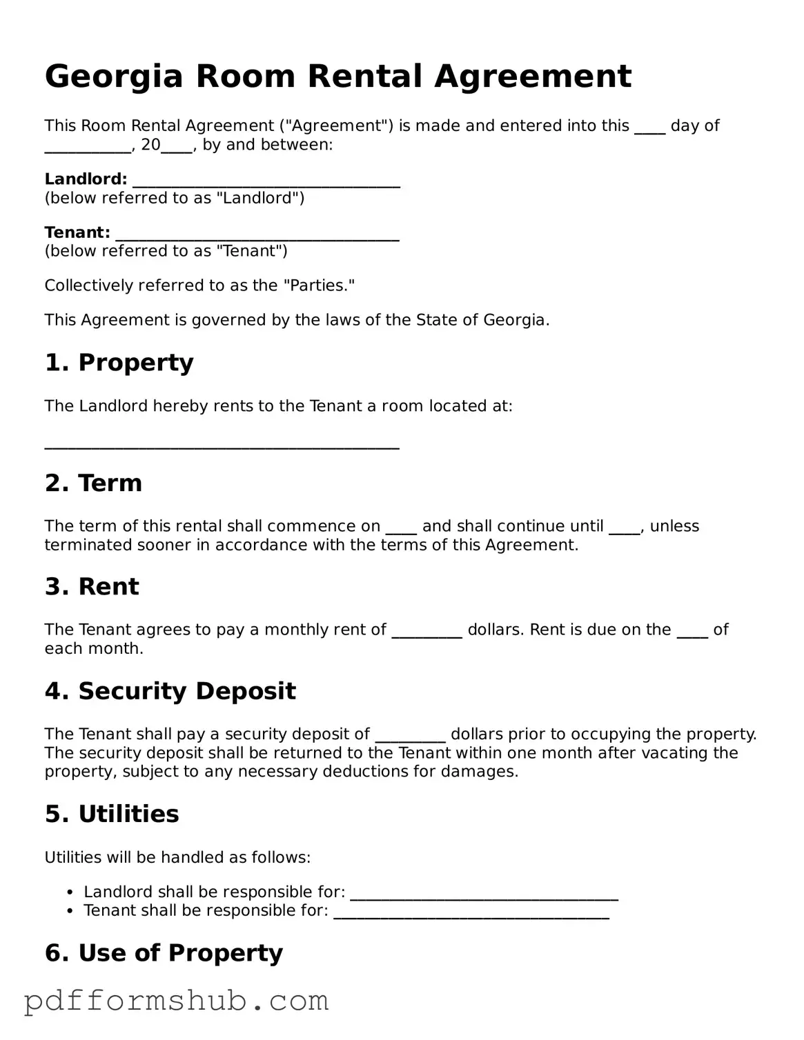 Attorney-Verified Room Rental Agreement Form for Georgia State
