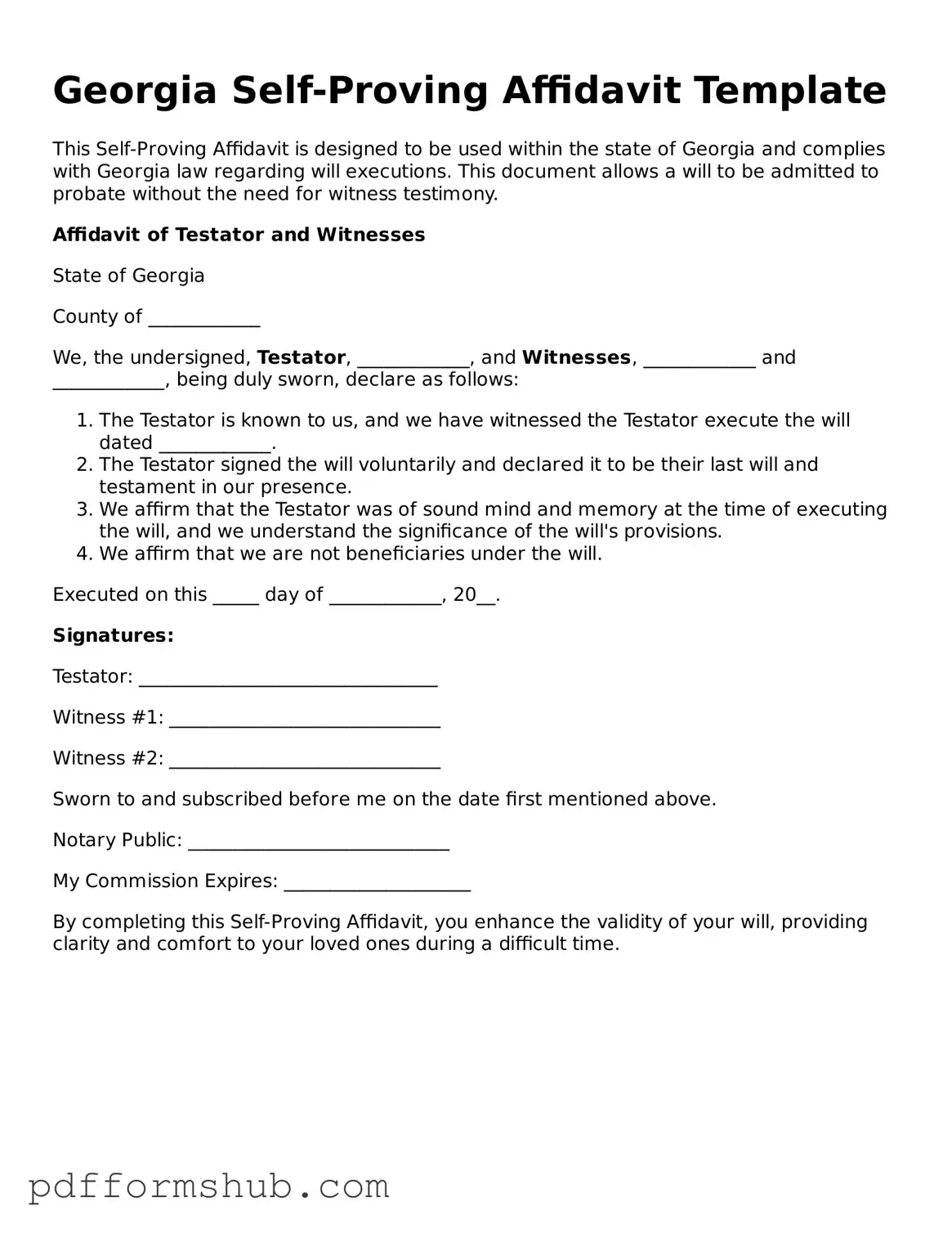 Attorney-Verified Self-Proving Affidavit Form for Georgia State