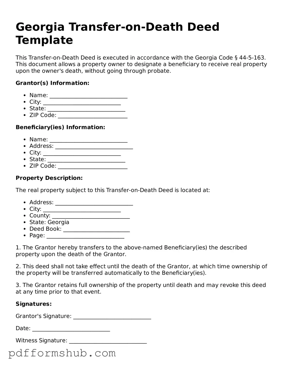 Attorney-Verified Transfer-on-Death Deed Form for Georgia State