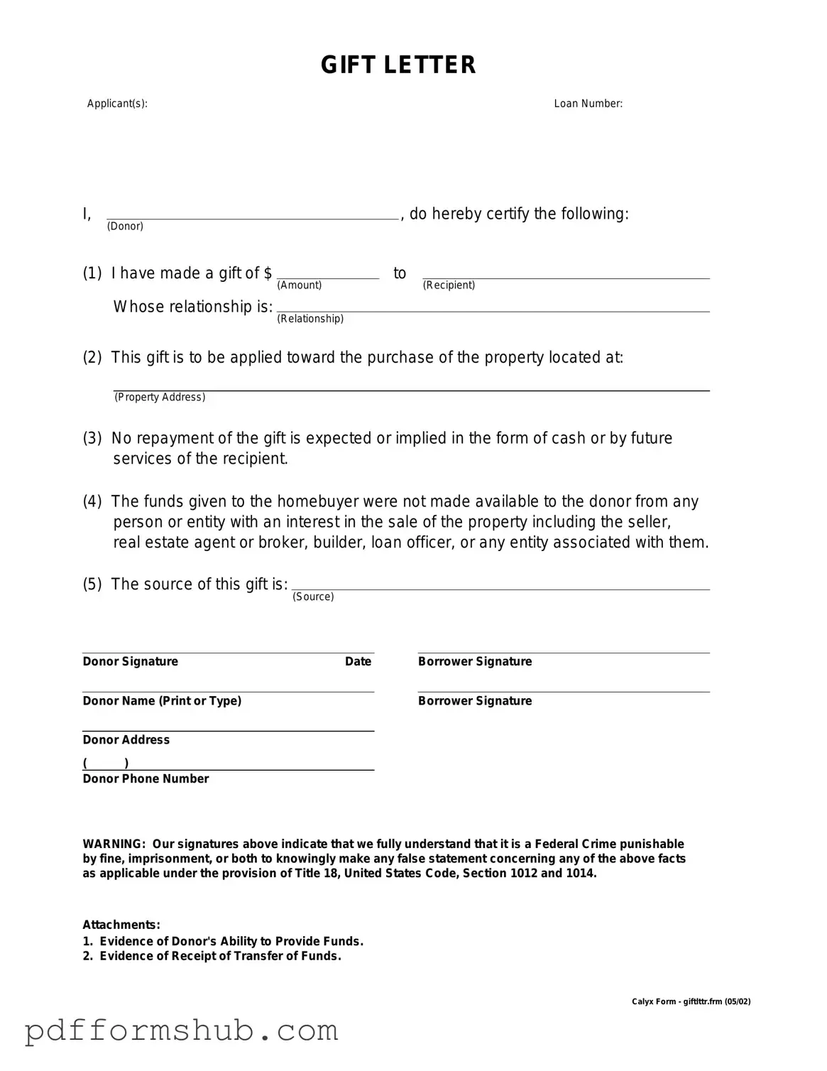 Fill in Your Gift Letter Form