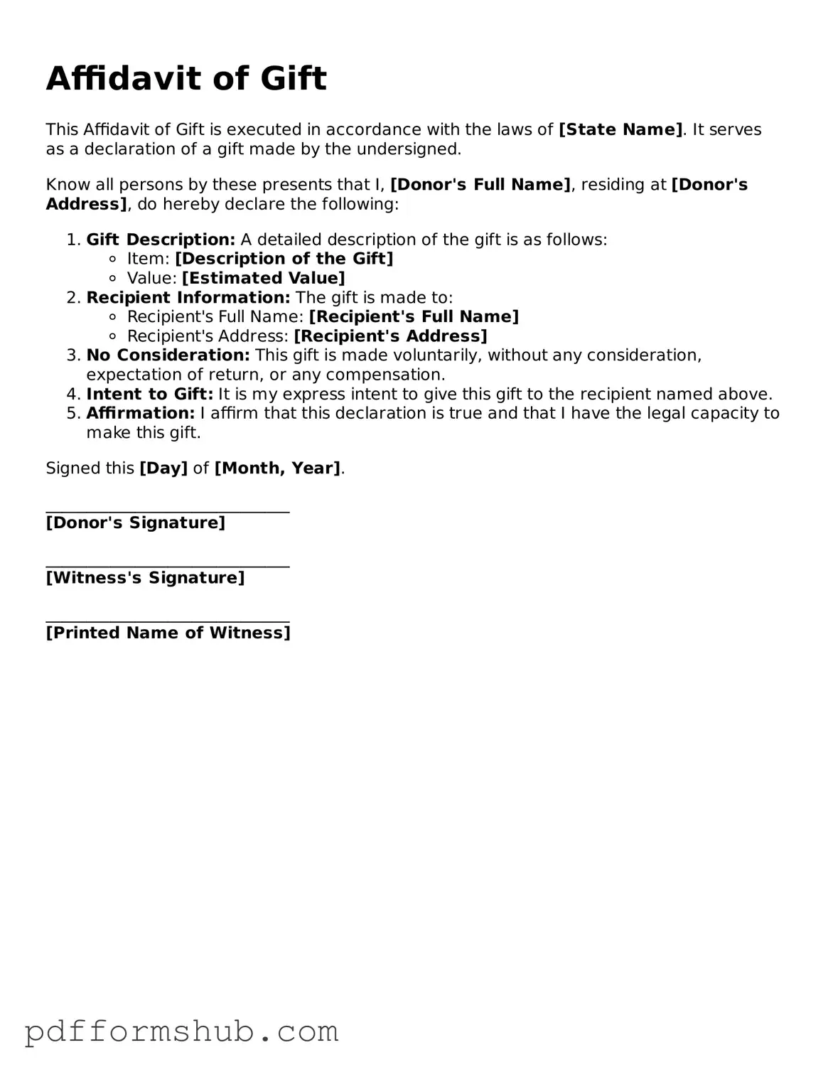 Valid Affidavit of Gift Form