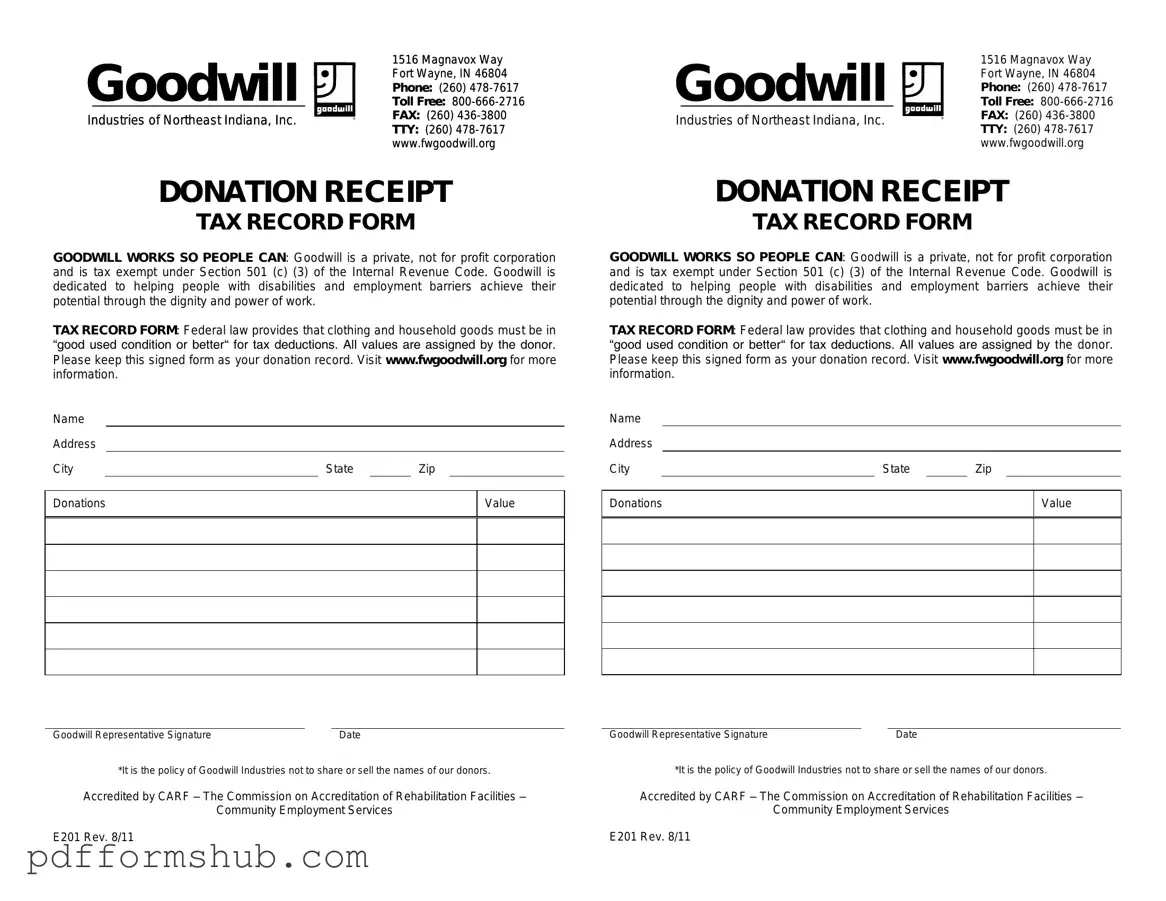 Fill in Your Goodwill donation receipt Form