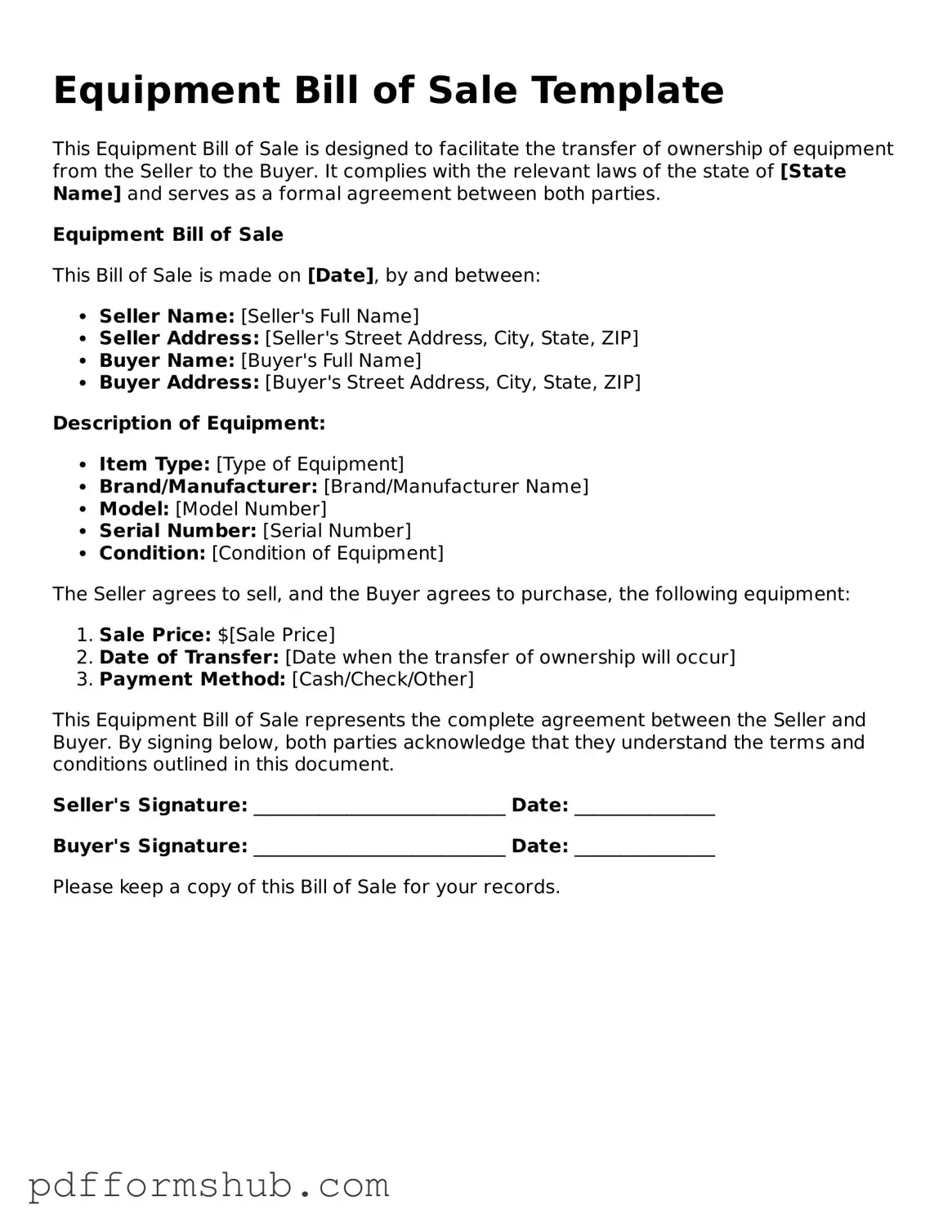 Valid Equipment Bill of Sale Form