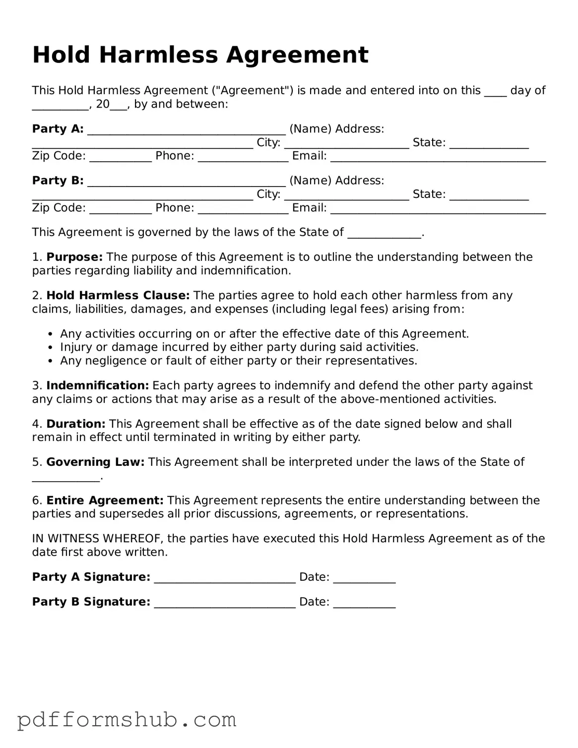 Valid Hold Harmless Agreement Form