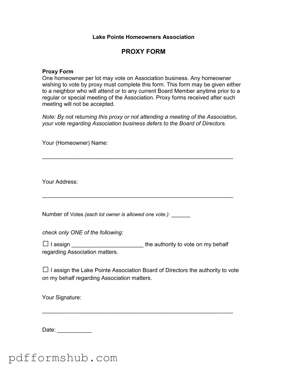 Fill in Your Homeowners Association Proxy Form