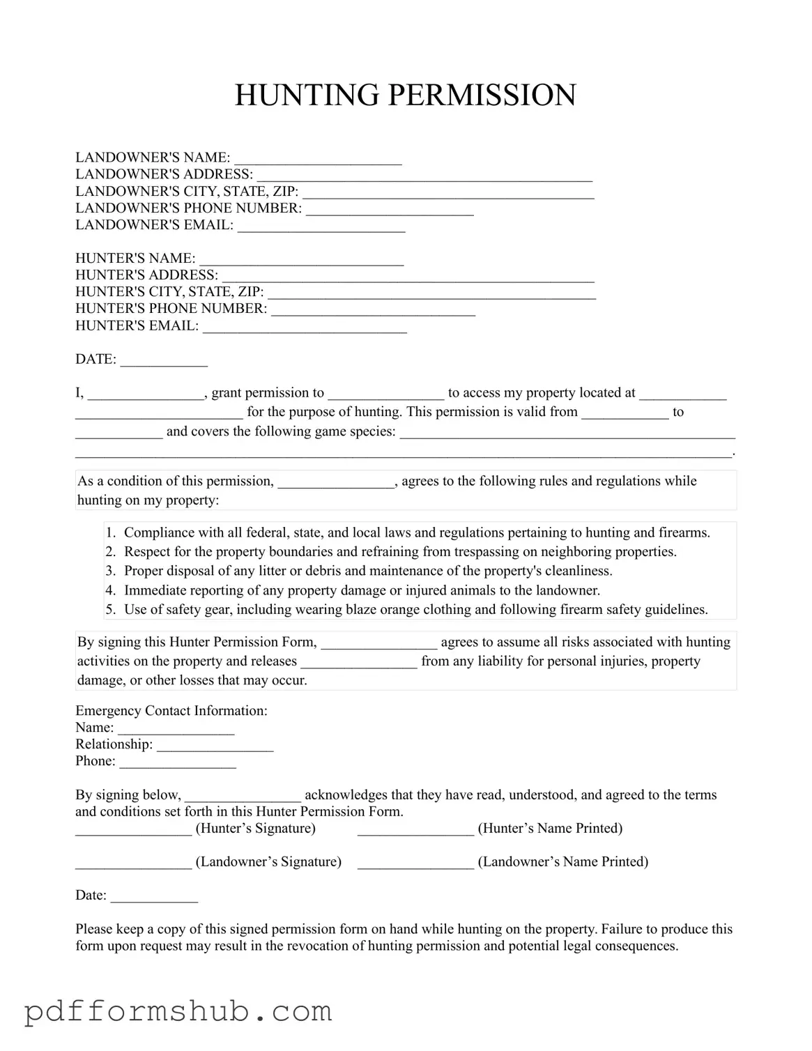 Fill in Your Hunter Permission Form