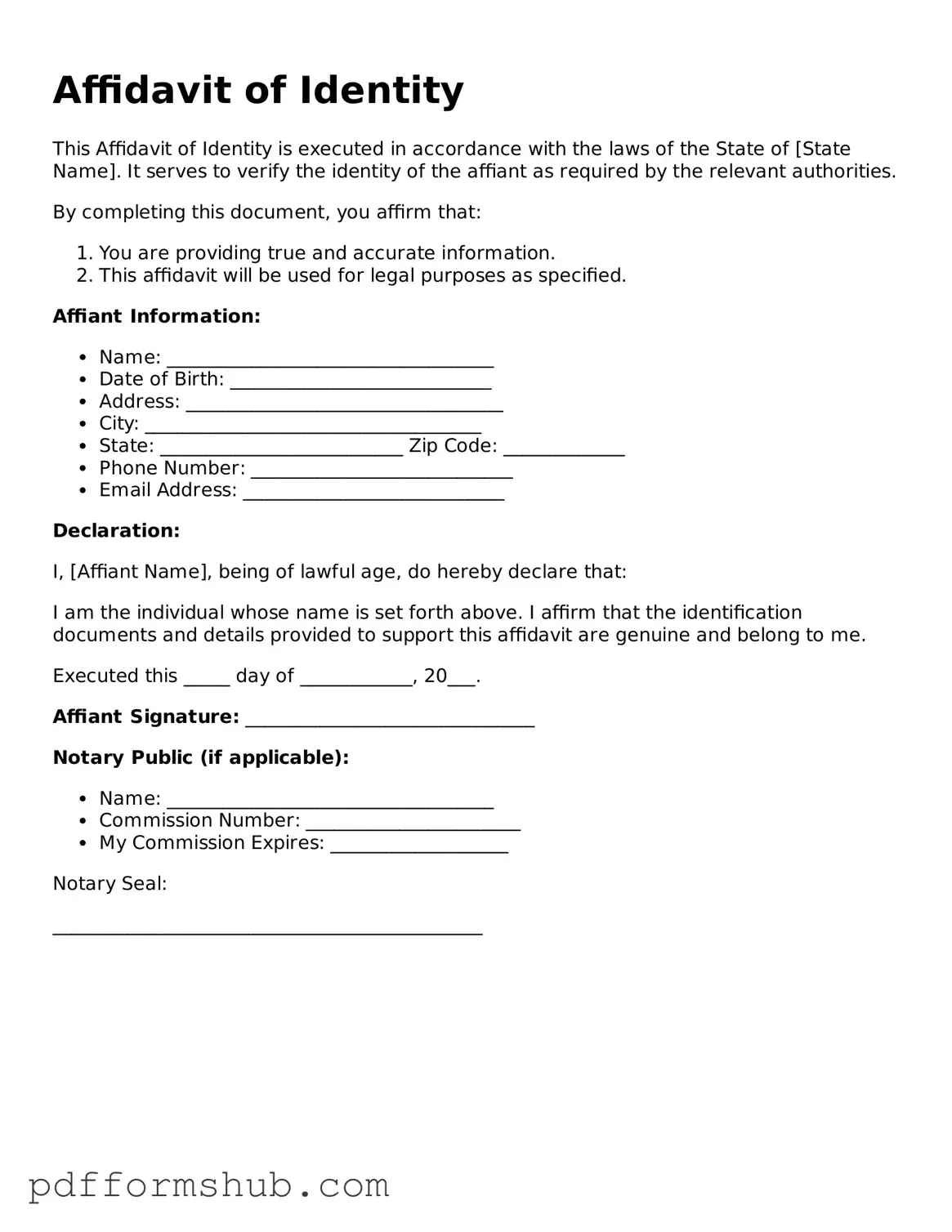Valid Affidavit of Identity Form