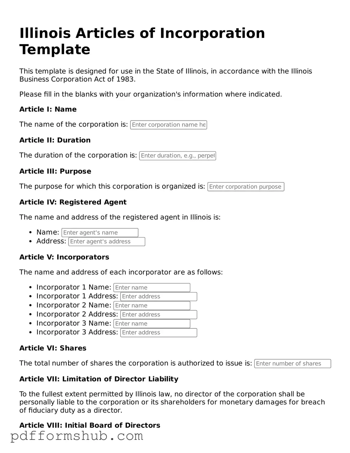 Attorney-Verified Articles of Incorporation Form for Illinois State