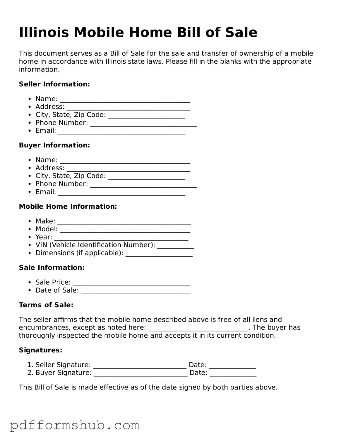 Attorney-Verified Mobile Home Bill of Sale Form for Illinois State
