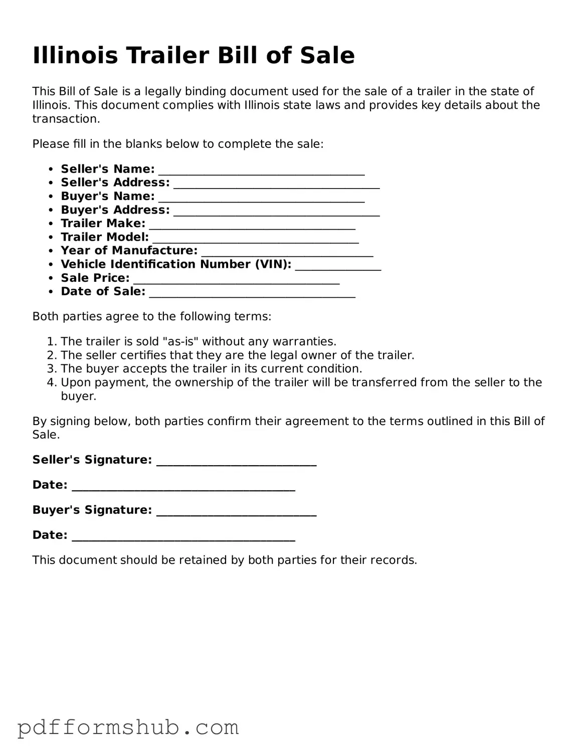 Attorney-Verified Trailer Bill of Sale Form for Illinois State