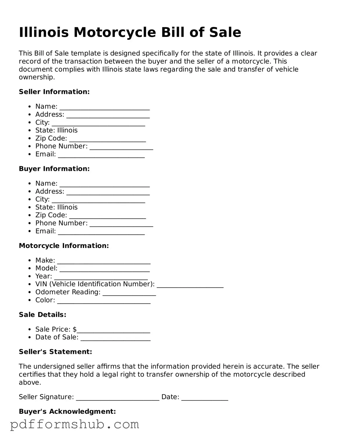 Attorney-Verified Motorcycle Bill of Sale Form for Illinois State