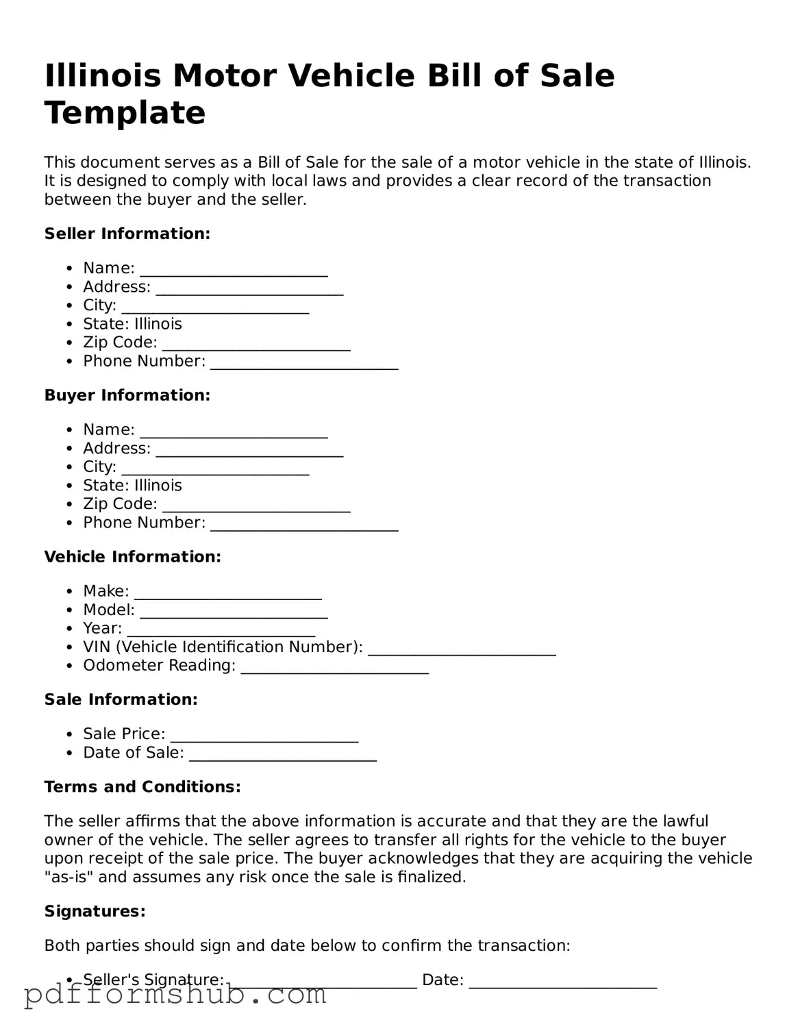 Attorney-Verified Motor Vehicle Bill of Sale Form for Illinois State