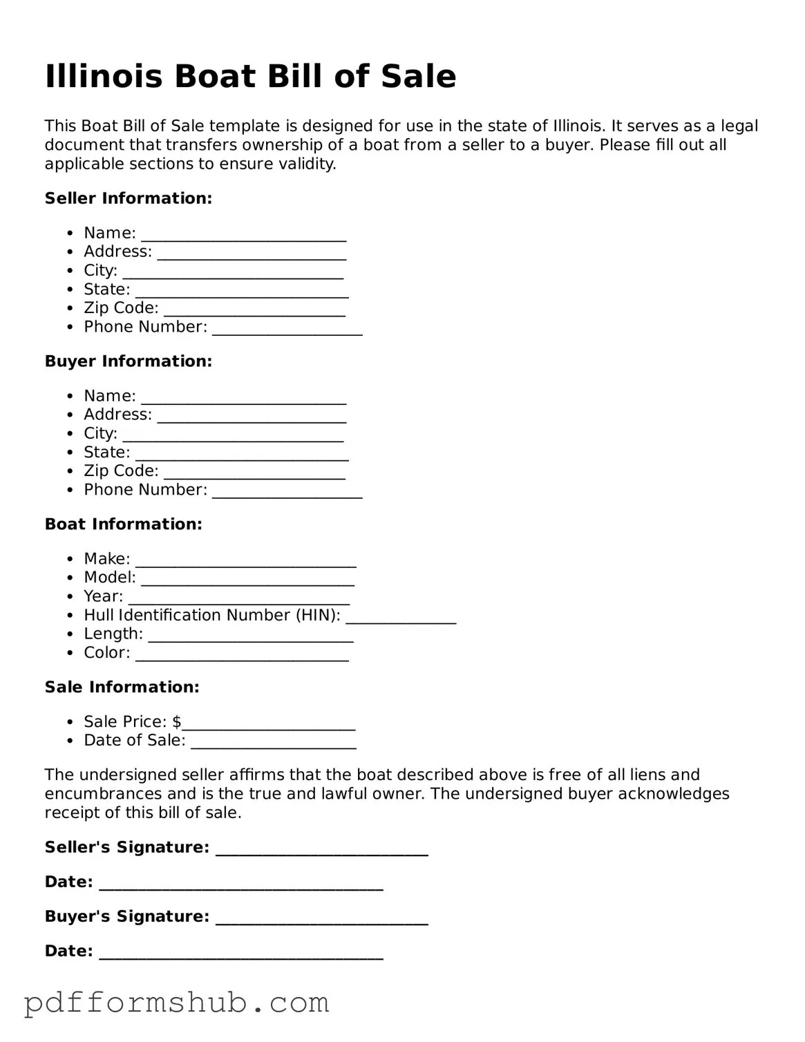 Attorney-Verified Boat Bill of Sale Form for Illinois State
