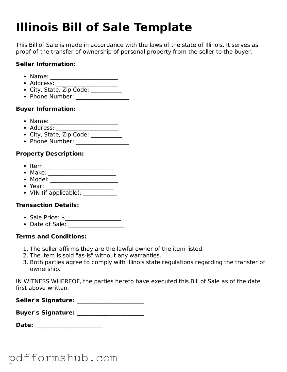 Attorney-Verified Bill of Sale Form for Illinois State