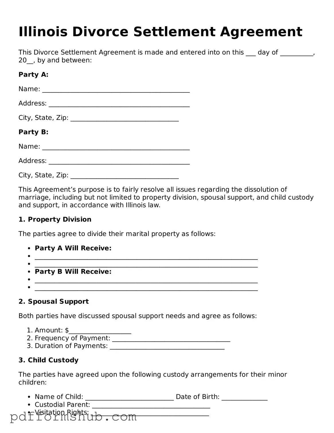 Attorney-Verified Divorce Settlement Agreement Form for Illinois State