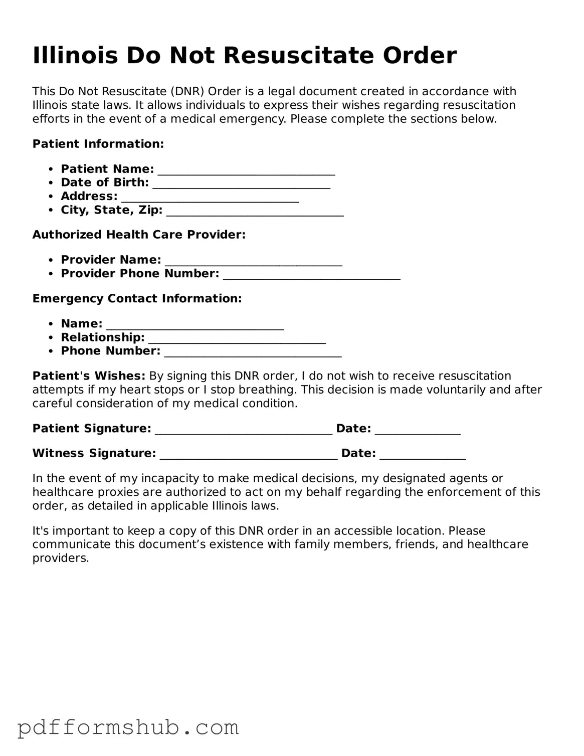 Attorney-Verified Do Not Resuscitate Order Form for Illinois State