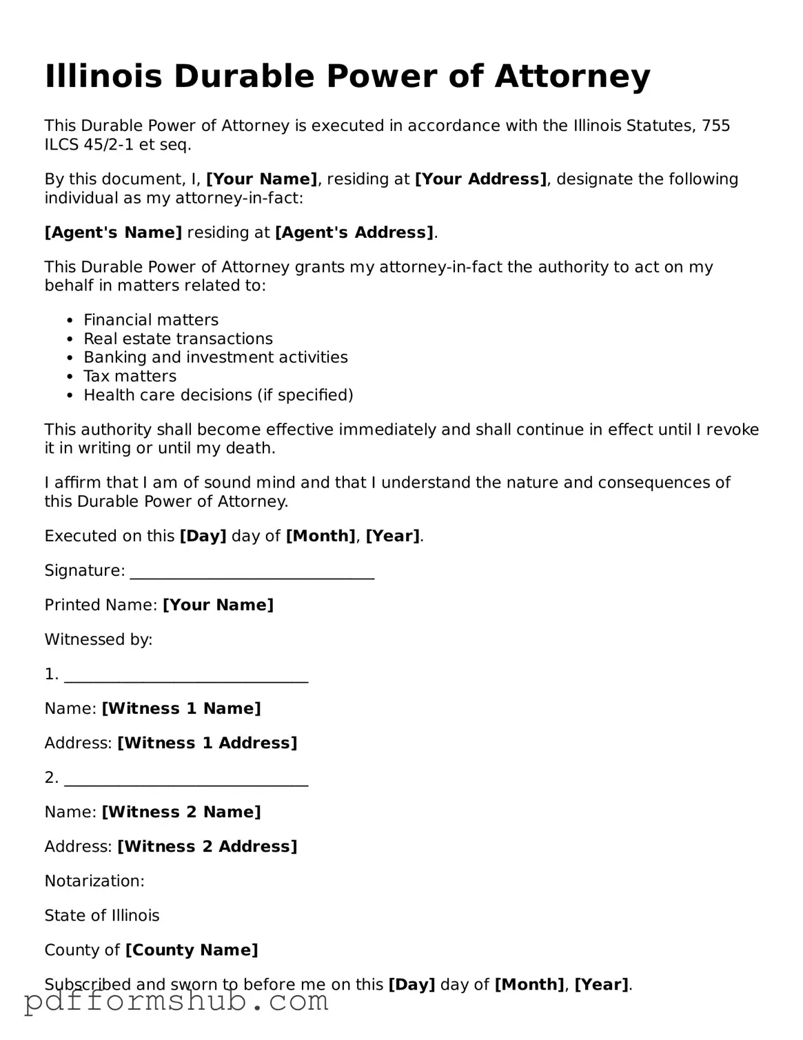 Attorney-Verified Durable Power of Attorney Form for Illinois State