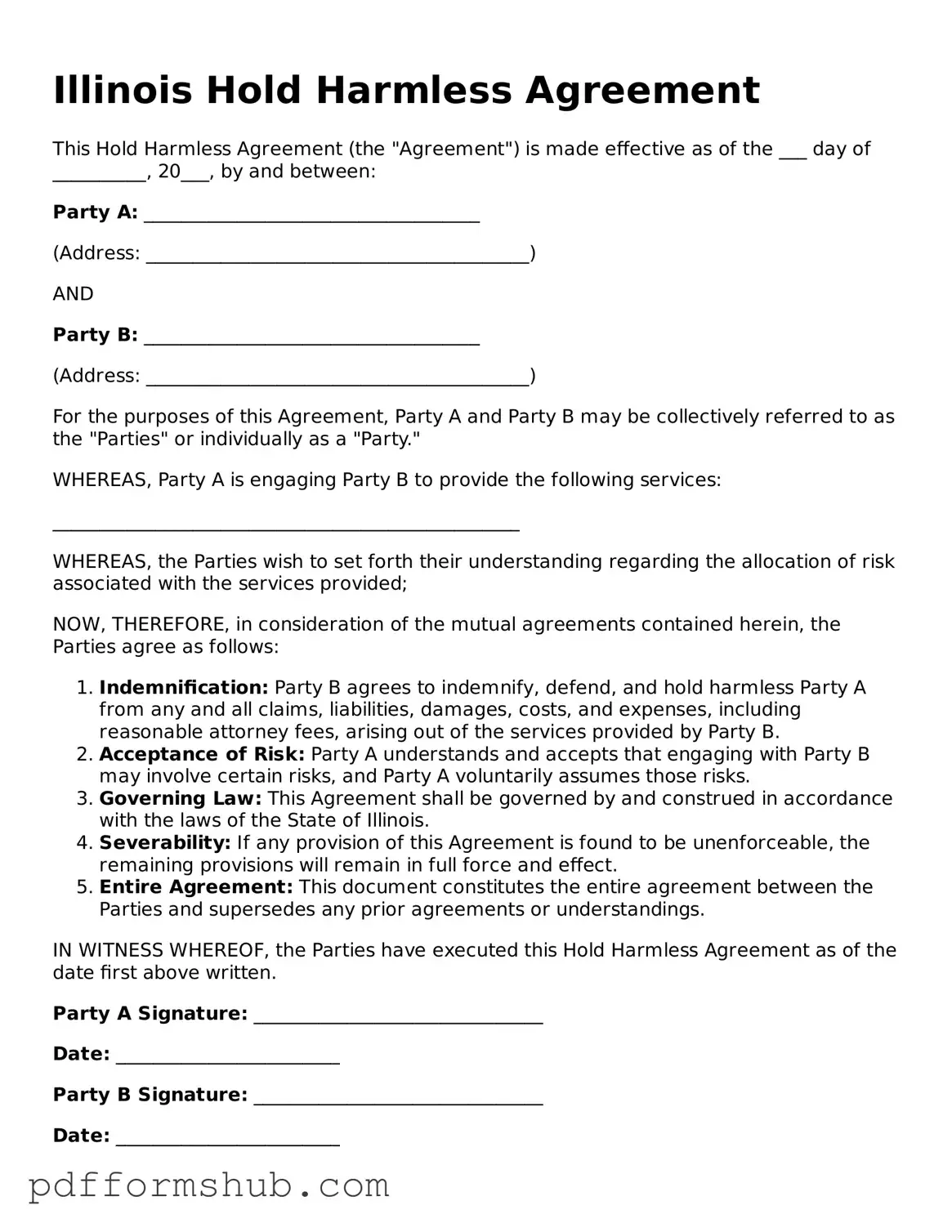 Attorney-Verified Hold Harmless Agreement Form for Illinois State