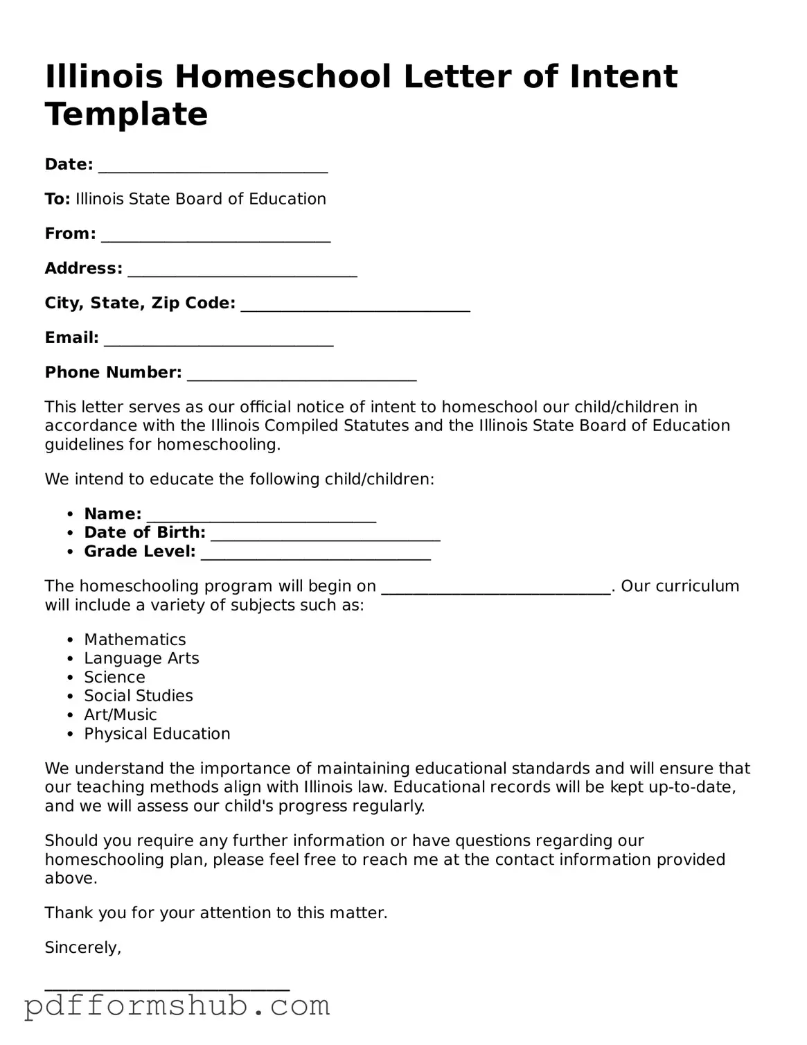 Attorney-Verified Homeschool Letter of Intent Form for Illinois State