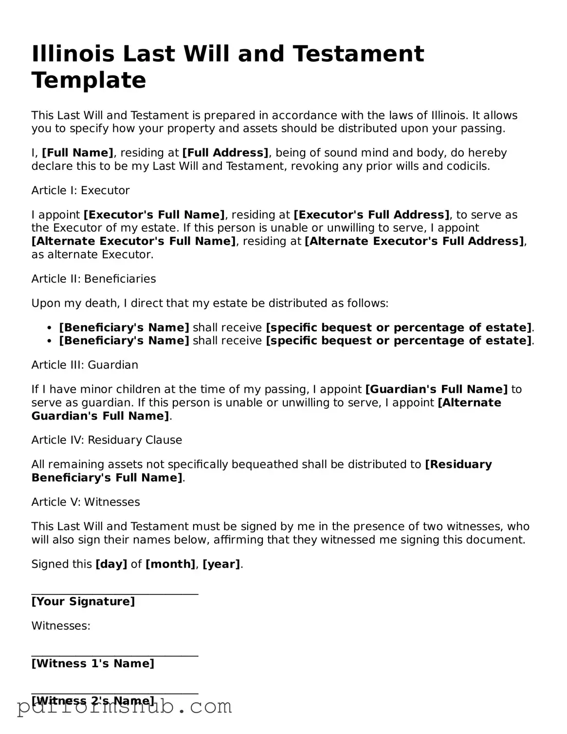 Attorney-Verified Last Will and Testament Form for Illinois State