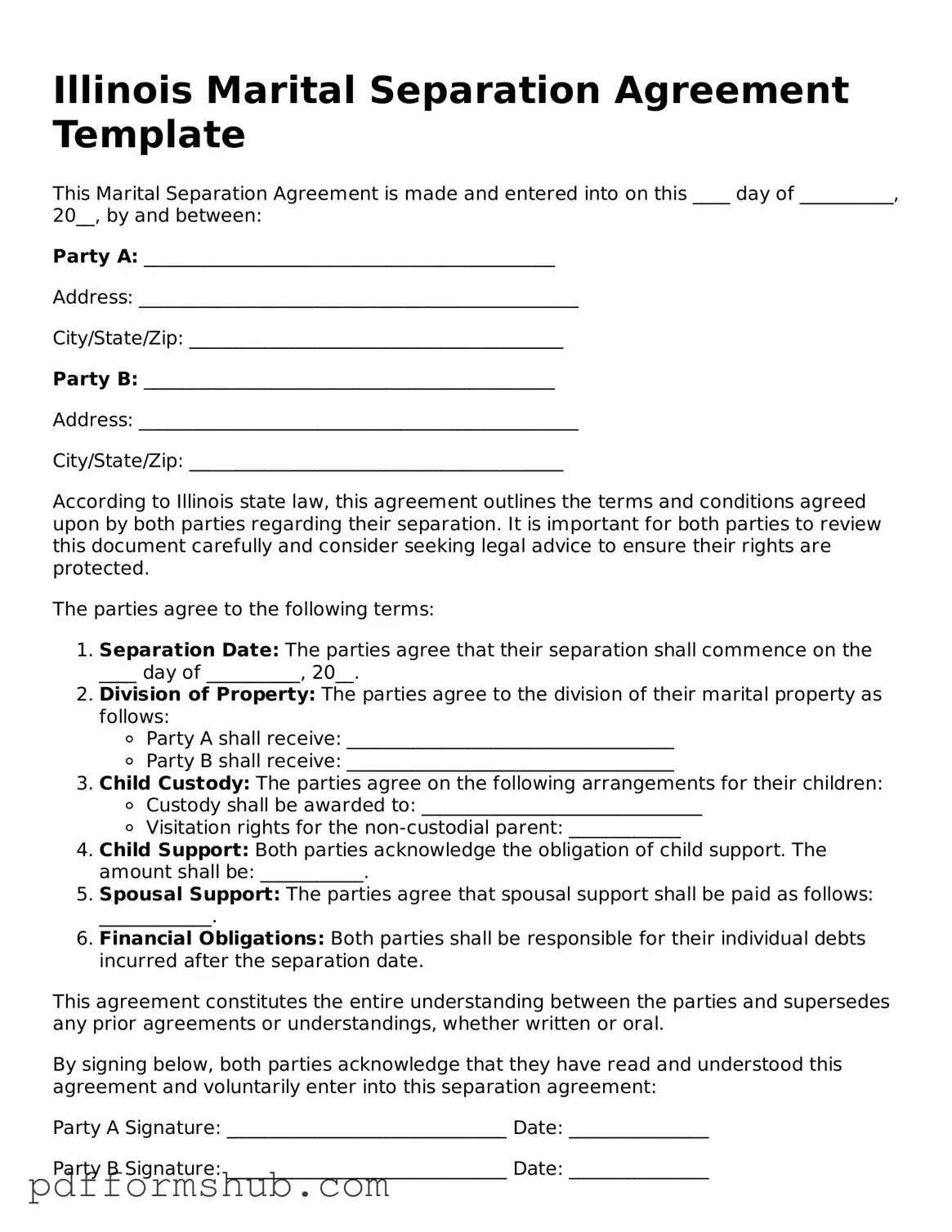 Attorney-Verified Marital Separation Agreement Form for Illinois State
