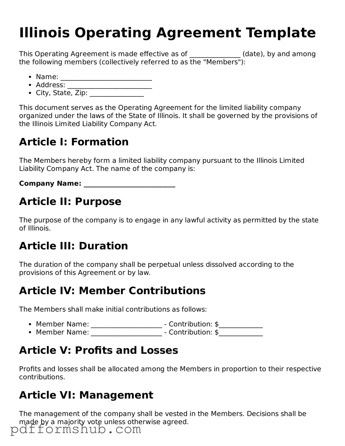 Attorney-Verified Operating Agreement Form for Illinois State