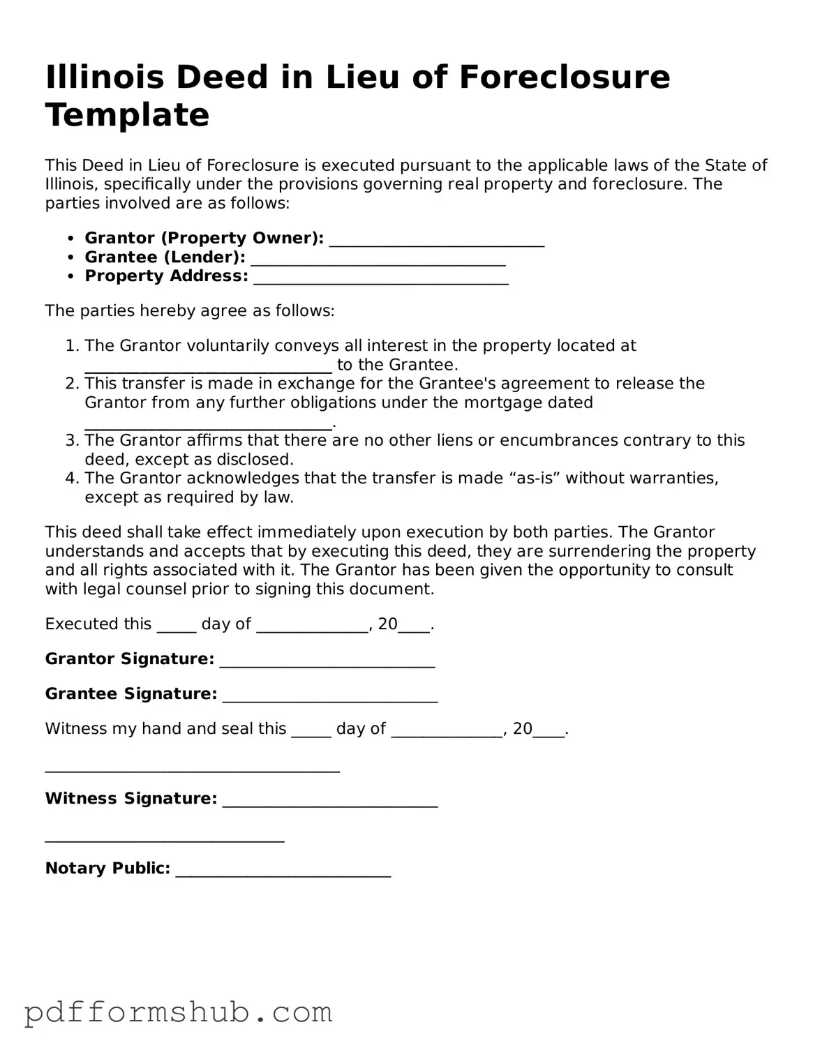 Attorney-Verified Deed in Lieu of Foreclosure Form for Illinois State