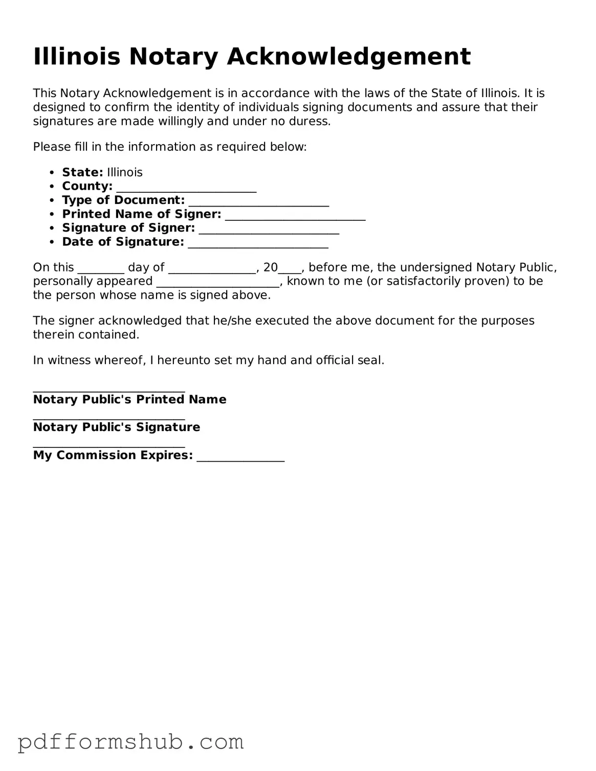Attorney-Verified Notary Acknowledgement Form for Illinois State