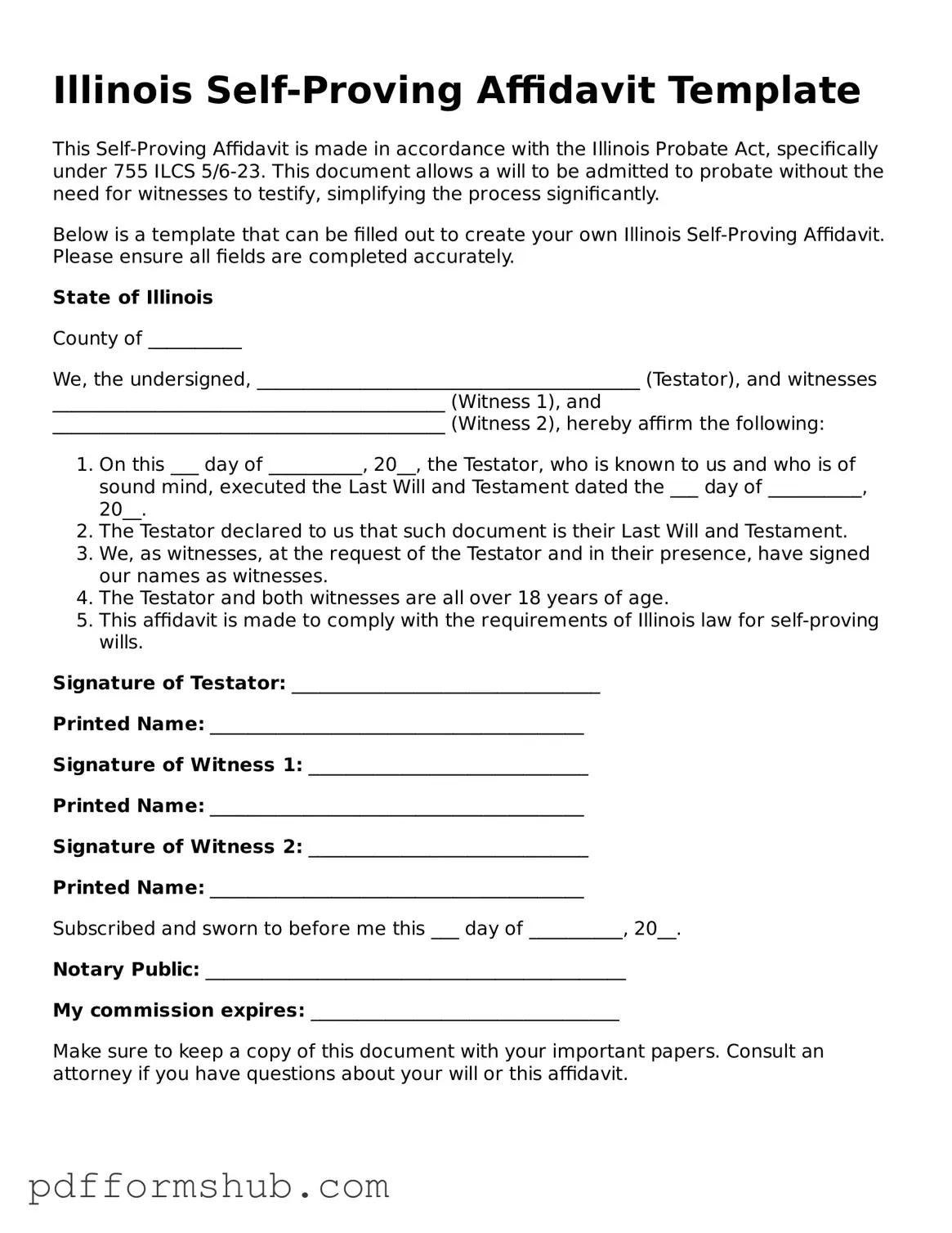 Attorney-Verified Self-Proving Affidavit Form for Illinois State