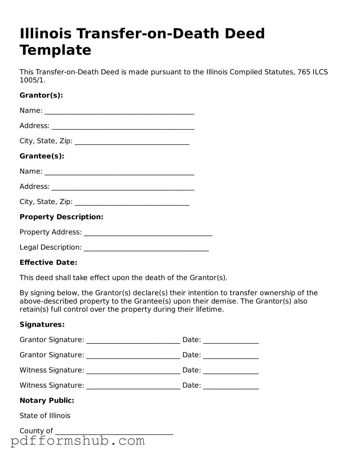 Attorney-Verified Transfer-on-Death Deed Form for Illinois State