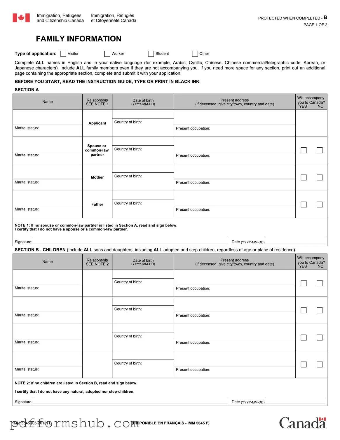 Fill in Your Imm 5645 Form