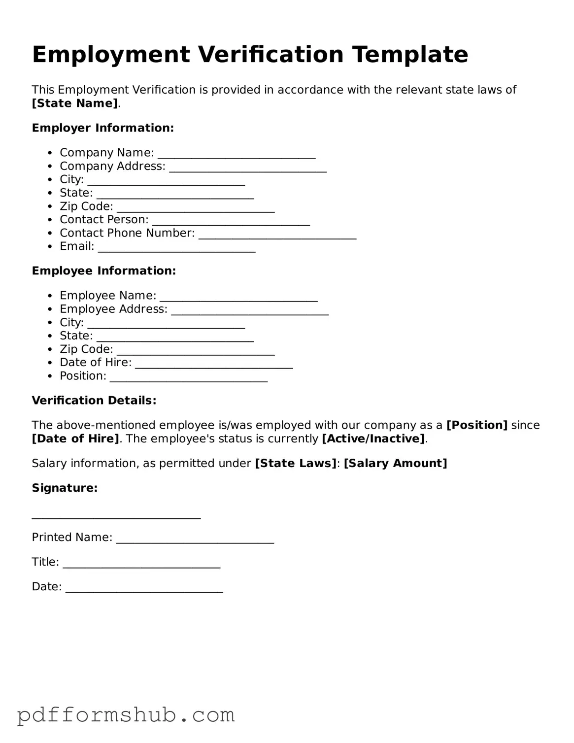 Valid Employment Verification Form