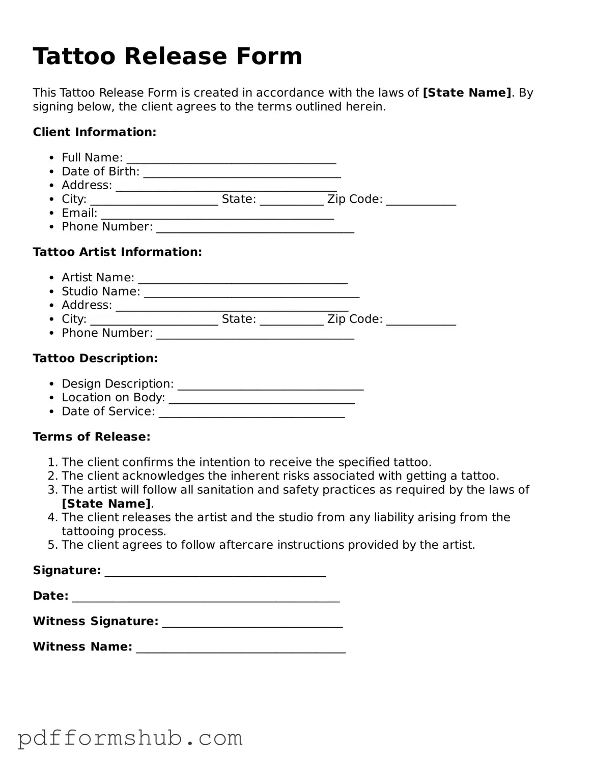 Valid Tattoo Release Form