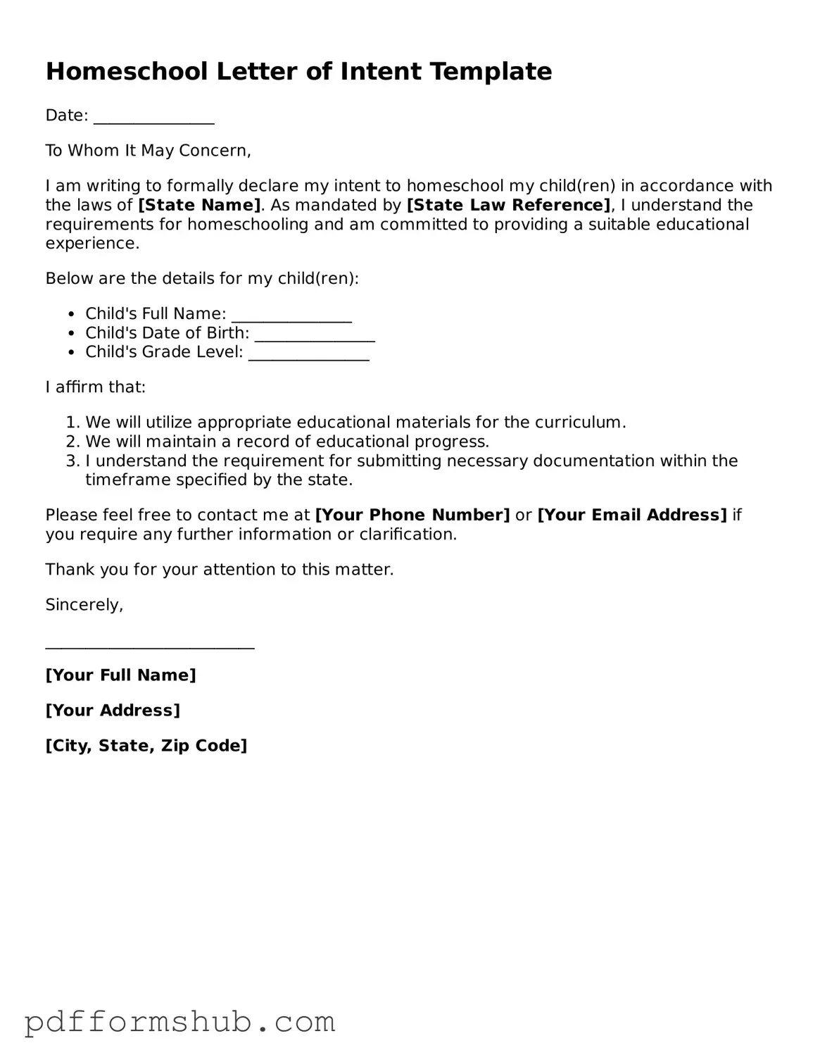 Valid Homeschool Letter of Intent Form