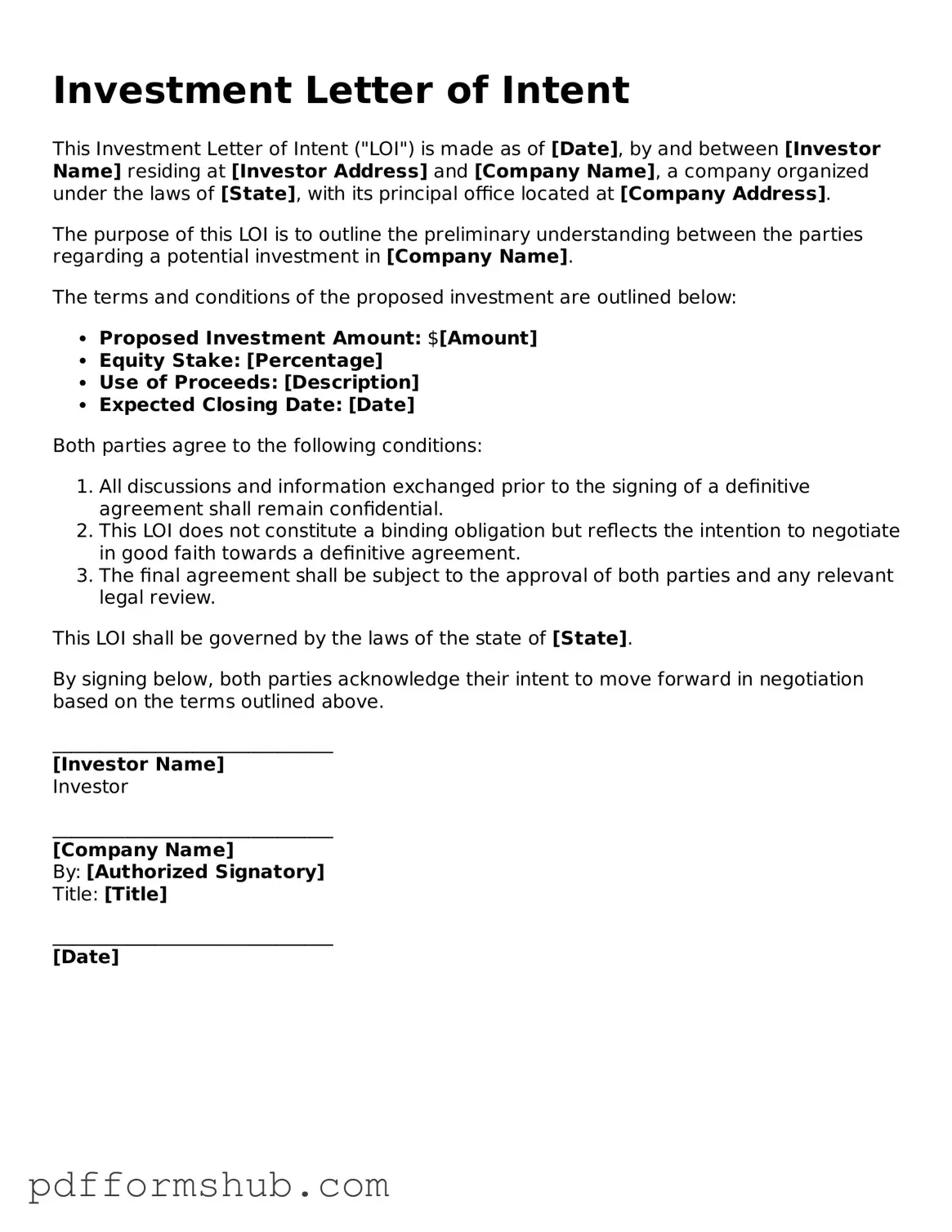 Valid Investment Letter of Intent Form