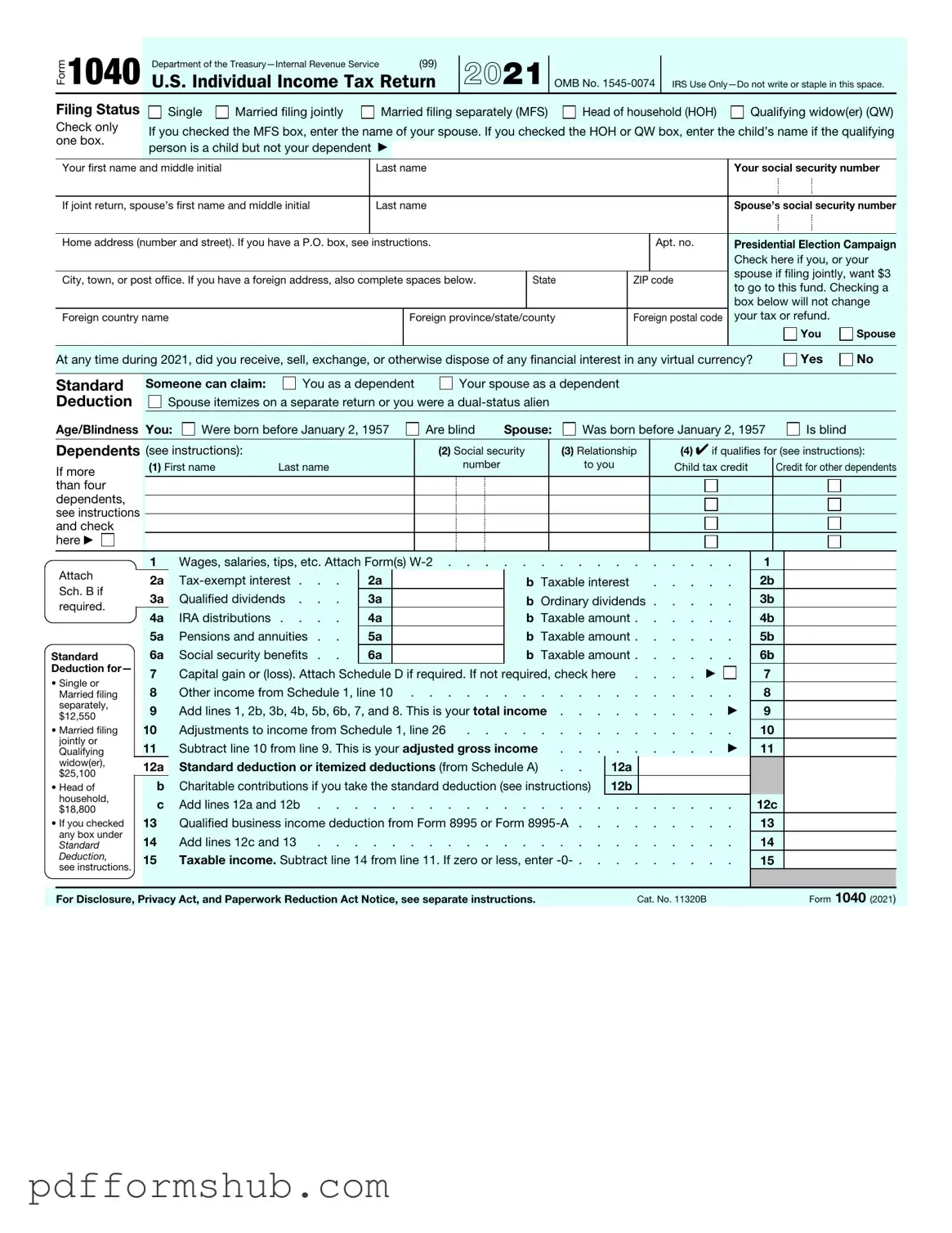 Fill in Your IRS 1040 Form